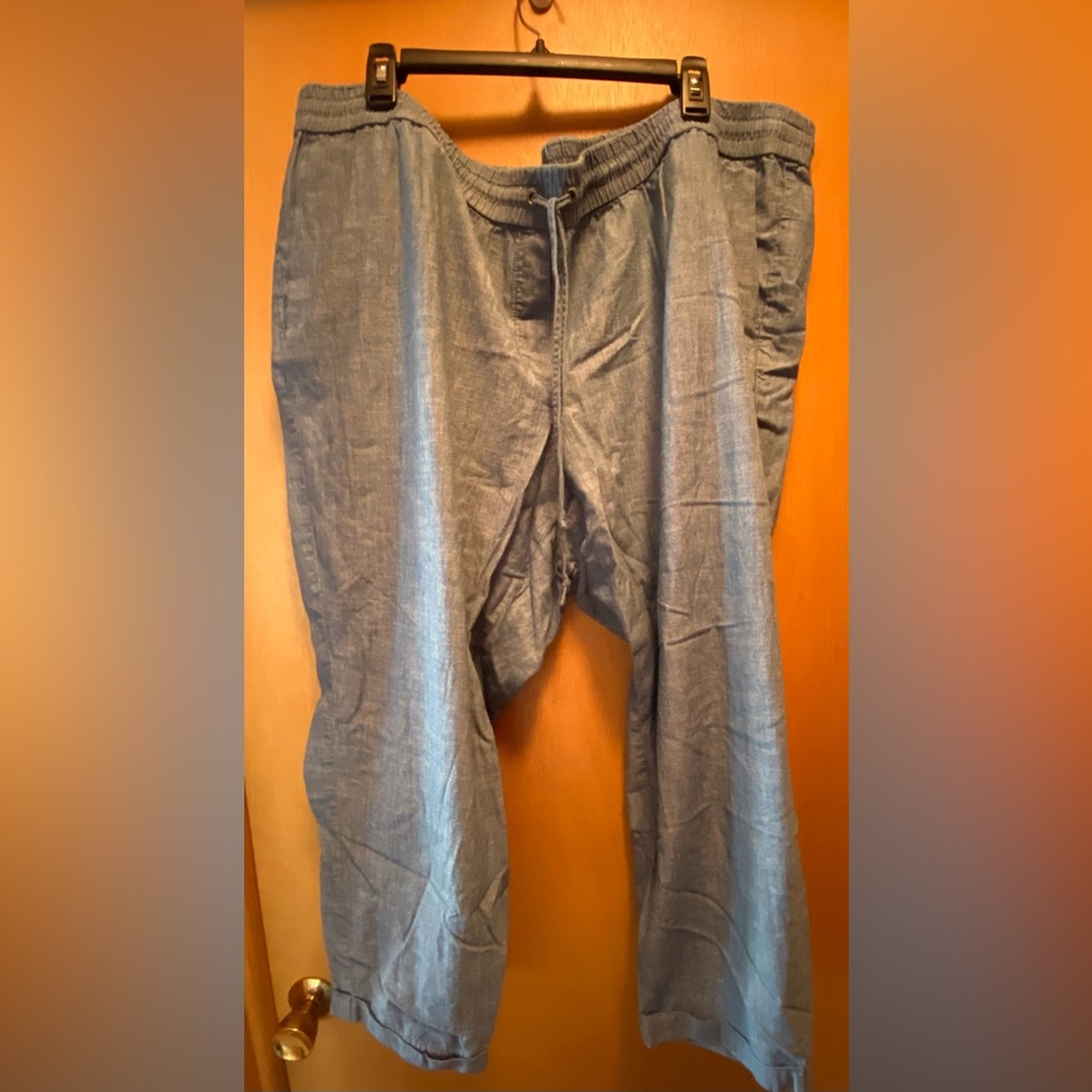 J. Crew Factory Light Blue Linen-Blend Relaxed Pants